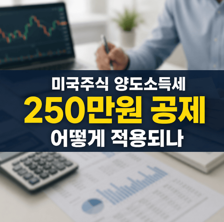 미국주식 양도소득세 250만원 공제 적용 손익통산 과세표준 도식 화면