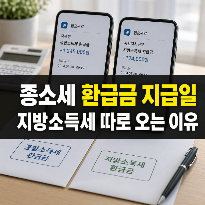 종소세 환급금 지급일 지방소득세 분리 입금 시기 비교 2026년 6월