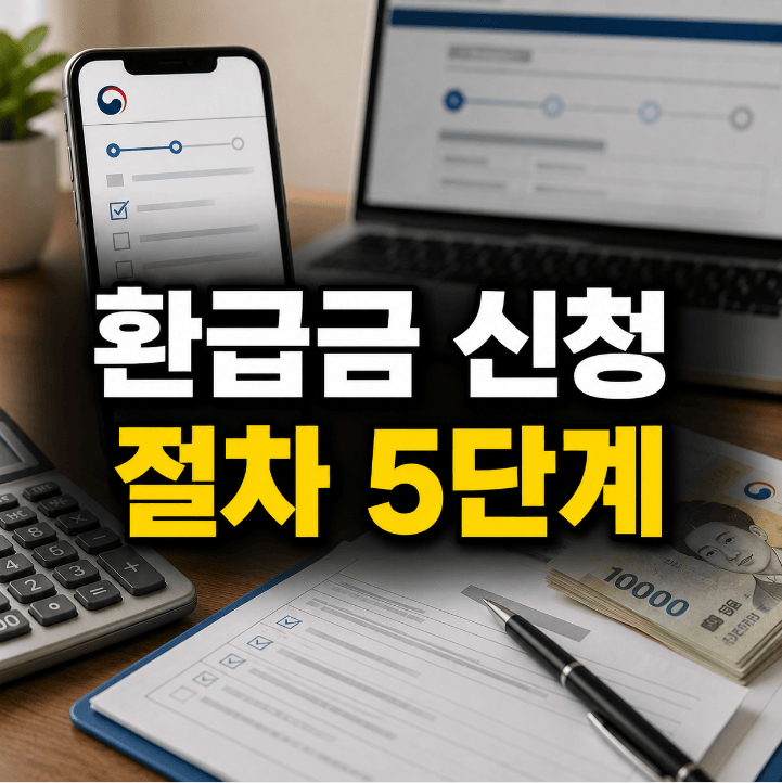 국세청 환급금 신청 5단계 절차를 단계별로 보여주는 2026년 안내 이미지