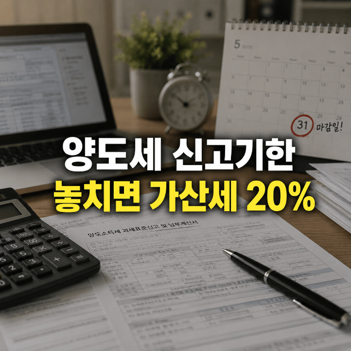 양도소득세 신고기간 예정신고 2개월 무신고가산세 20% 정리 도식