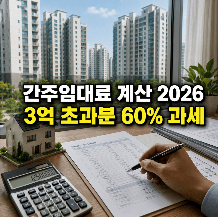 간주임대료 계산 2026 보증금 3억 초과분 60% 과세 구조 안내도