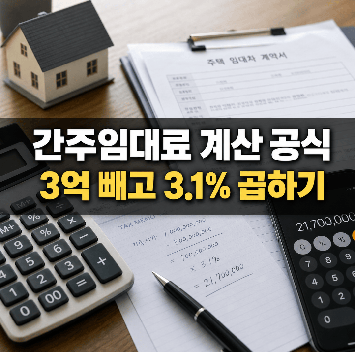 간주임대료 계산 공식 3억 차감 60% 3.1% 적수 단계 안내도