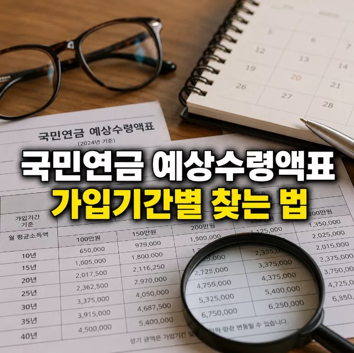 국민연금 예상수령액표 가입기간별 소득별 수령액 조회 방법 이미지