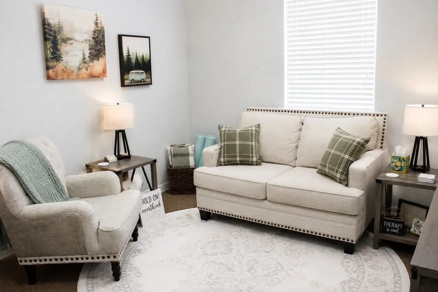 Comfortable counseling office at Reflections Therapy in Denton, Texas