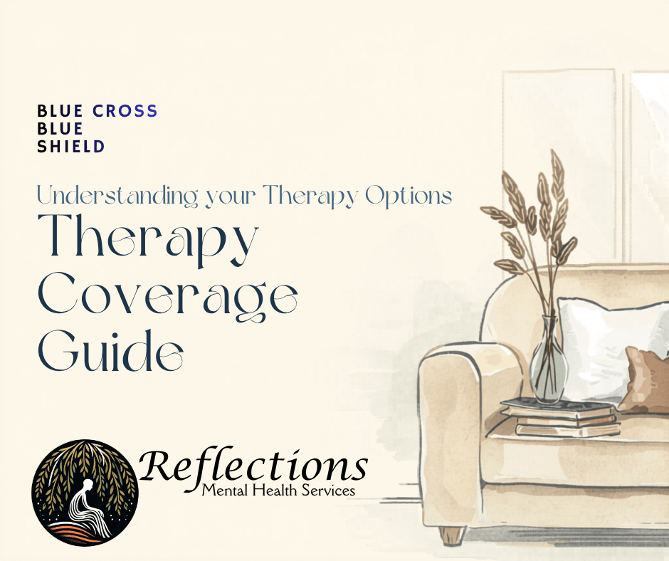 Blog cover for a plain-English guide to using Blue Cross Blue Shield insurance for therapy in New York, featuring soft blue and cream design elements.