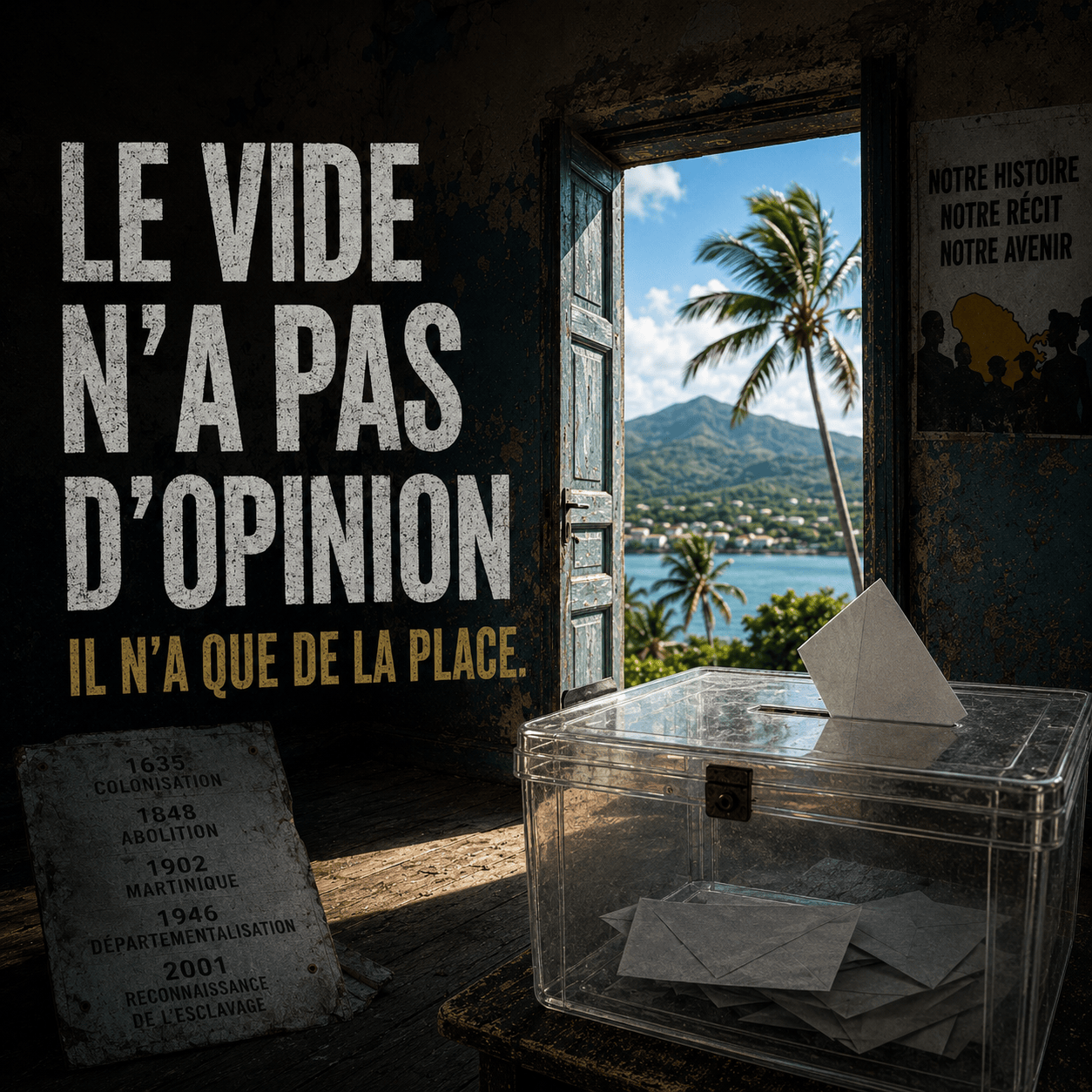 Visuel de la brève « Le vide n’a pas d’opinion » sur le vote martiniquais aux présidentielles de 2017 et 2022
