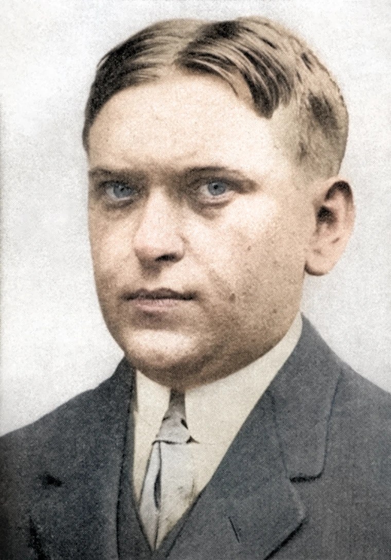 Portrait of H. L. Mencken Lightly colorized by Reformed Dogmatika; original source detail retained.