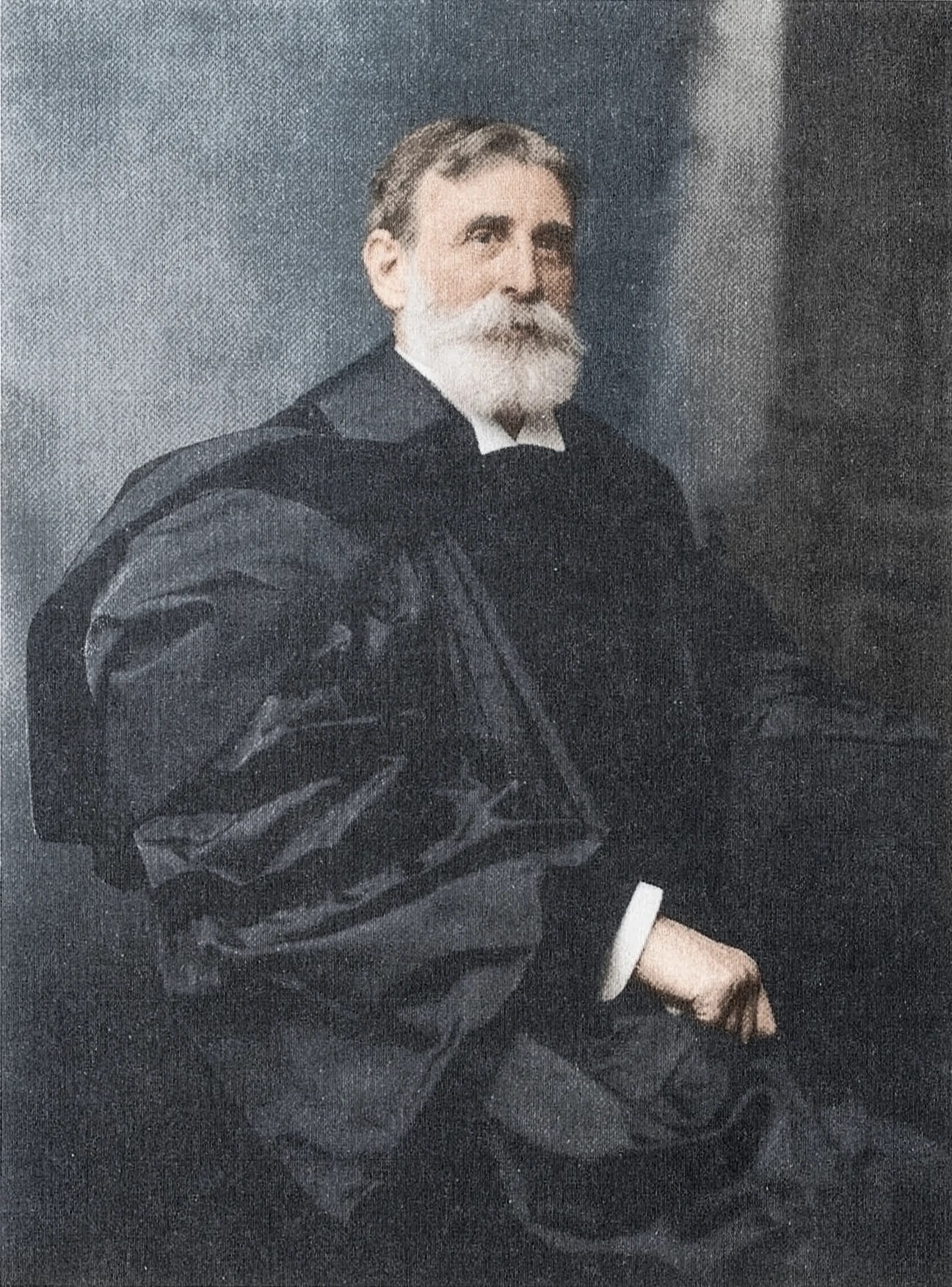 Portrait of Benjamin Breckinridge Warfield Lightly colorized by Reformed Dogmatika; original source detail retained.