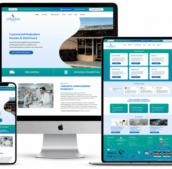 Responsive compounding pharmacy and eCommerce website designed by Swan Technologies for Sarasota Rx