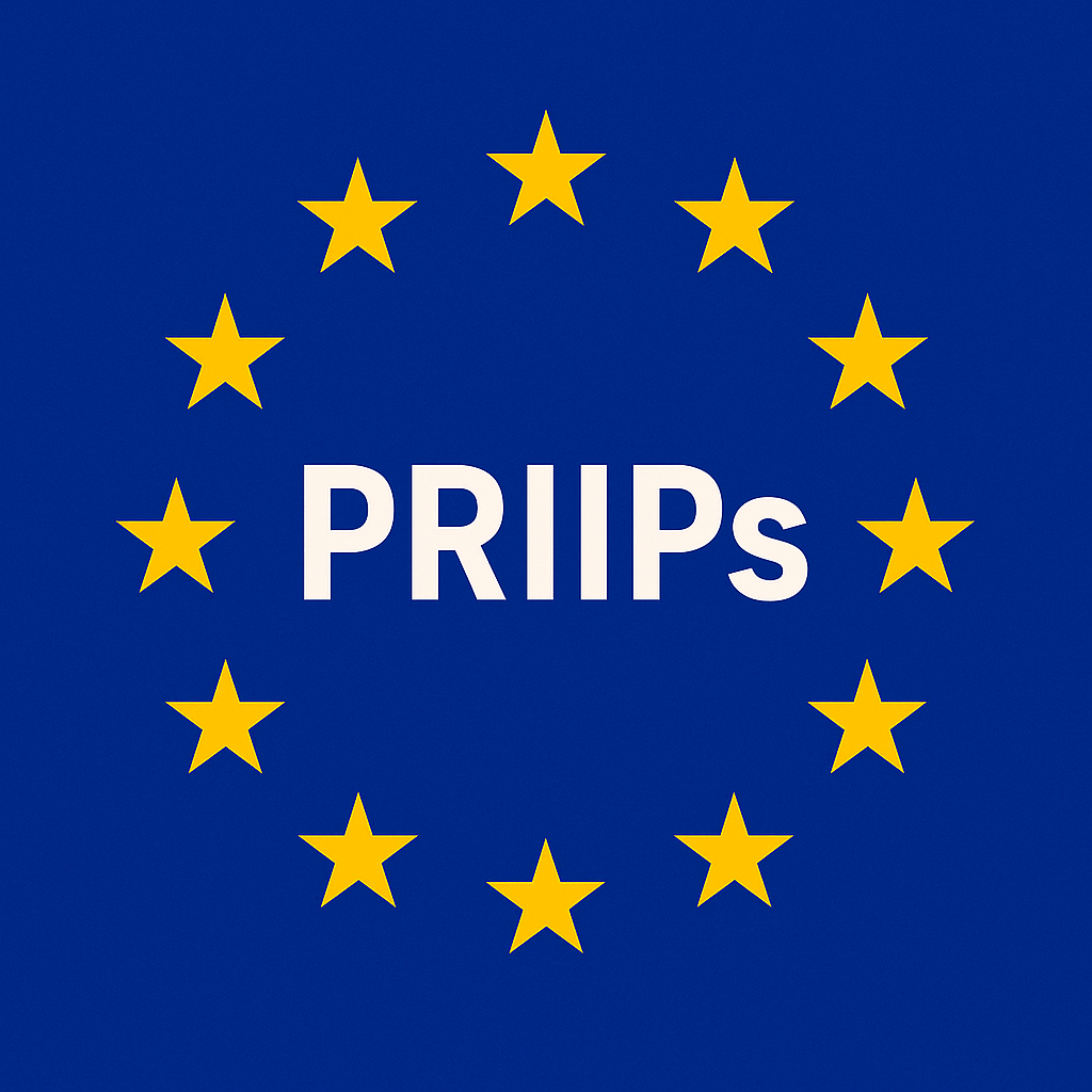 EU flag with the word PRIIPs in the center representing European fund manager compliance and KID reporting under PRIIPs regulation.