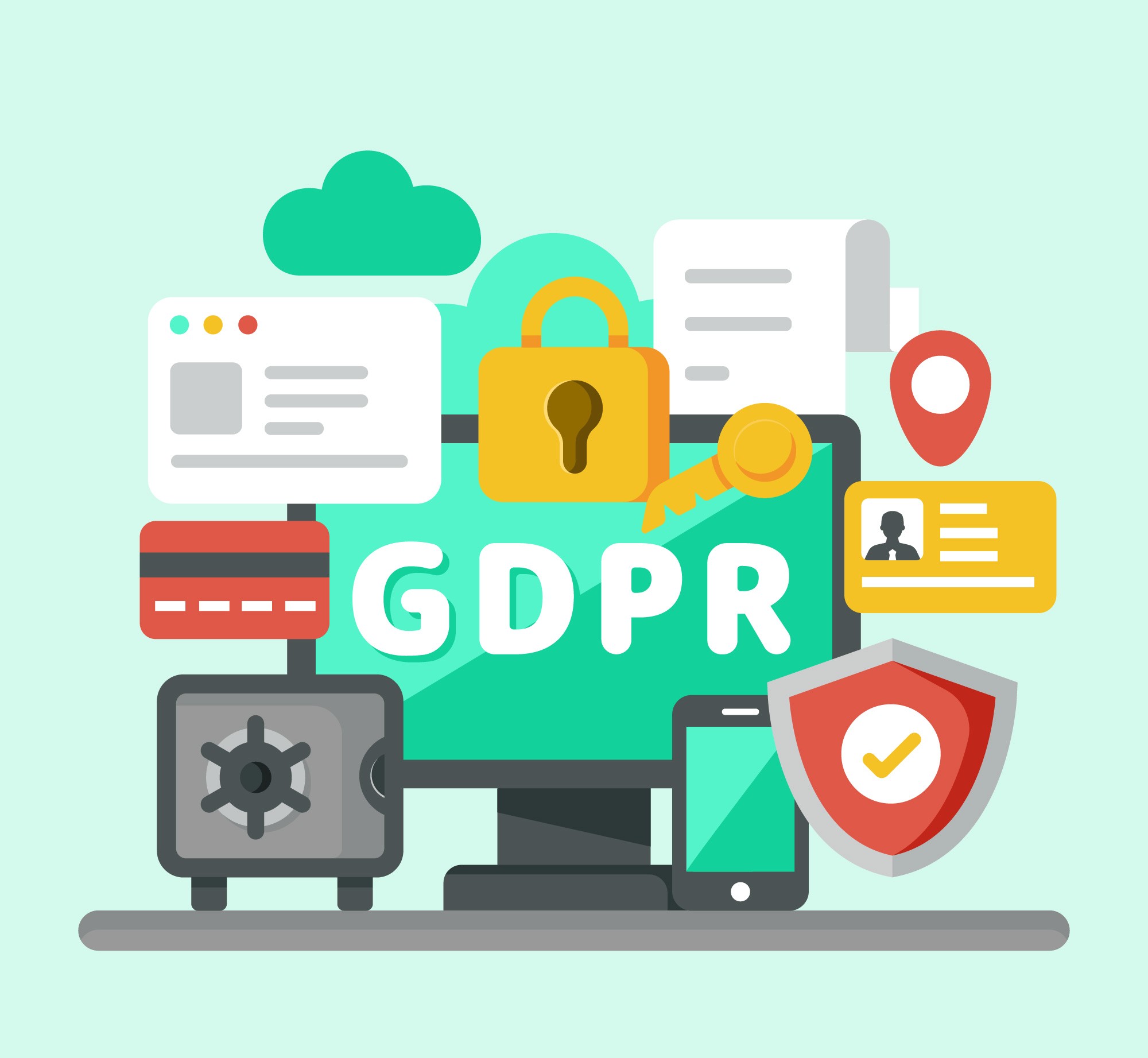 Illustration of GDPR tech stack showing consent management, DSAR automation, data discovery, and GRC platforms.