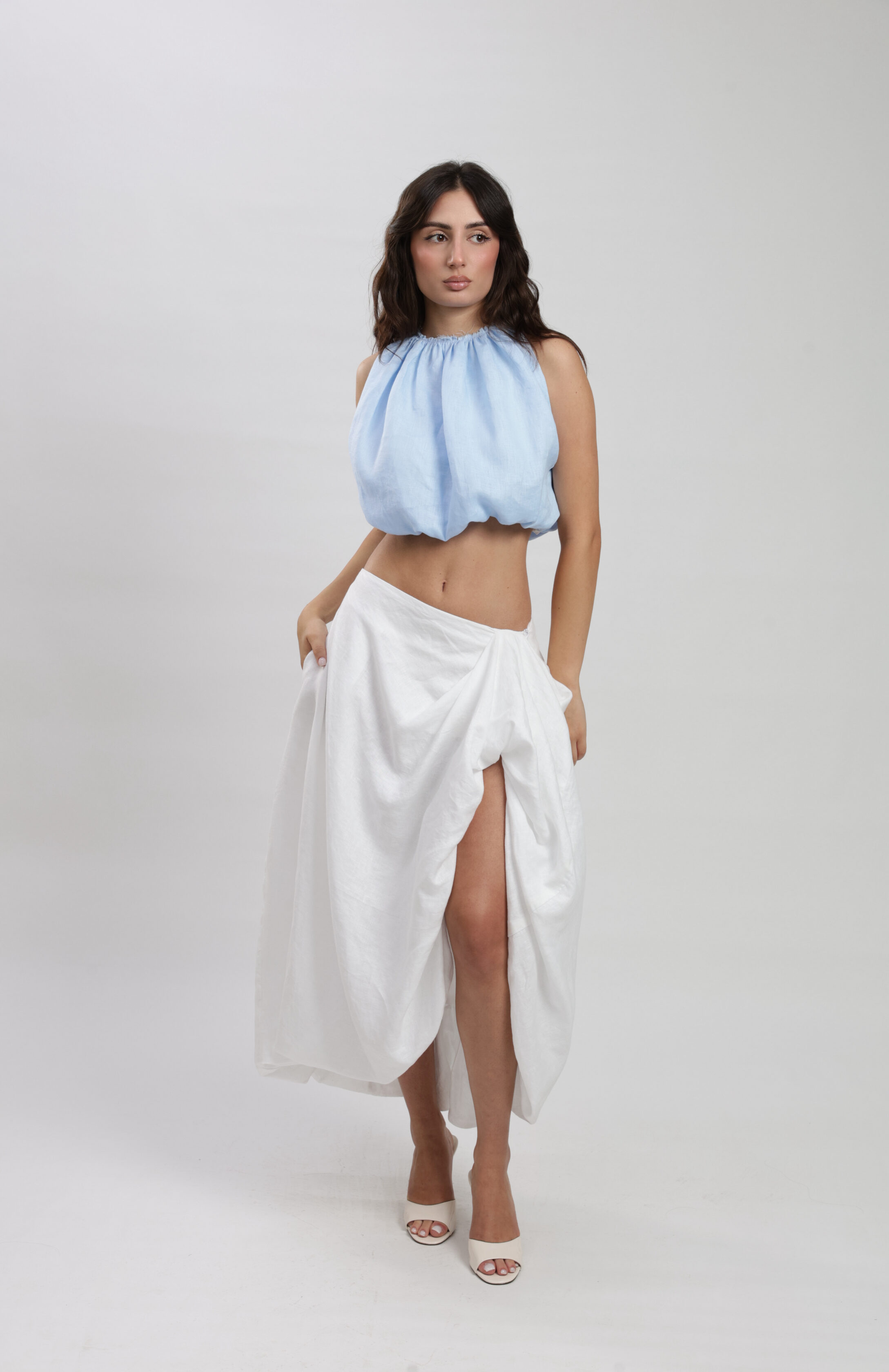 Geldon White Linen Skirt