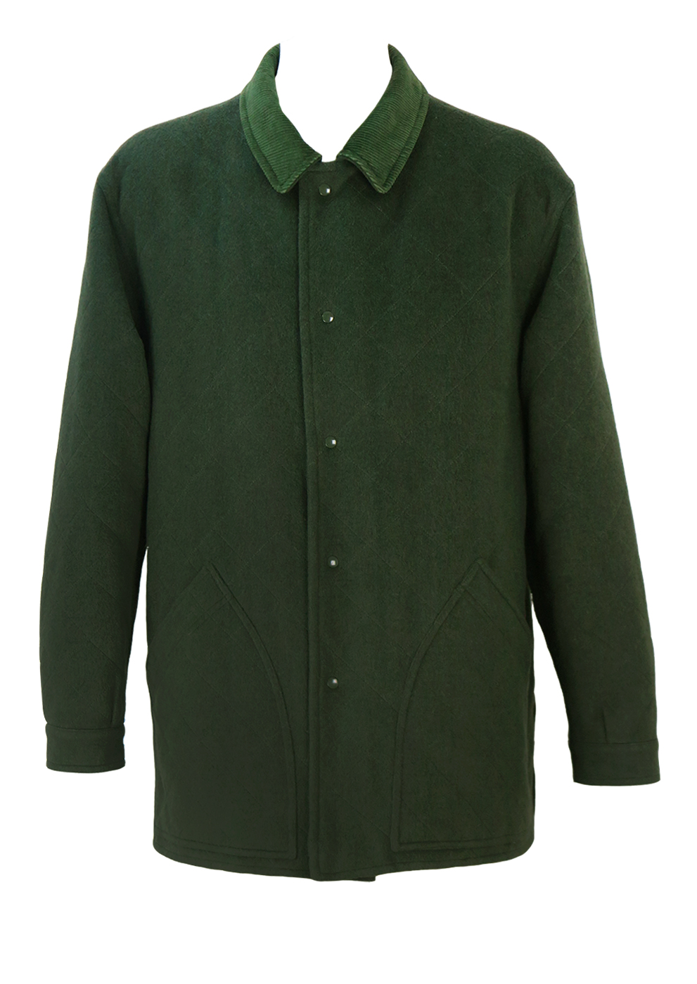 Burberrys Olive Green Wool Coat with Quilt Stitch Detail and