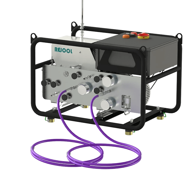 Portable hydrogen refueling unit is shown with two hoses for h2 sucking and filling
