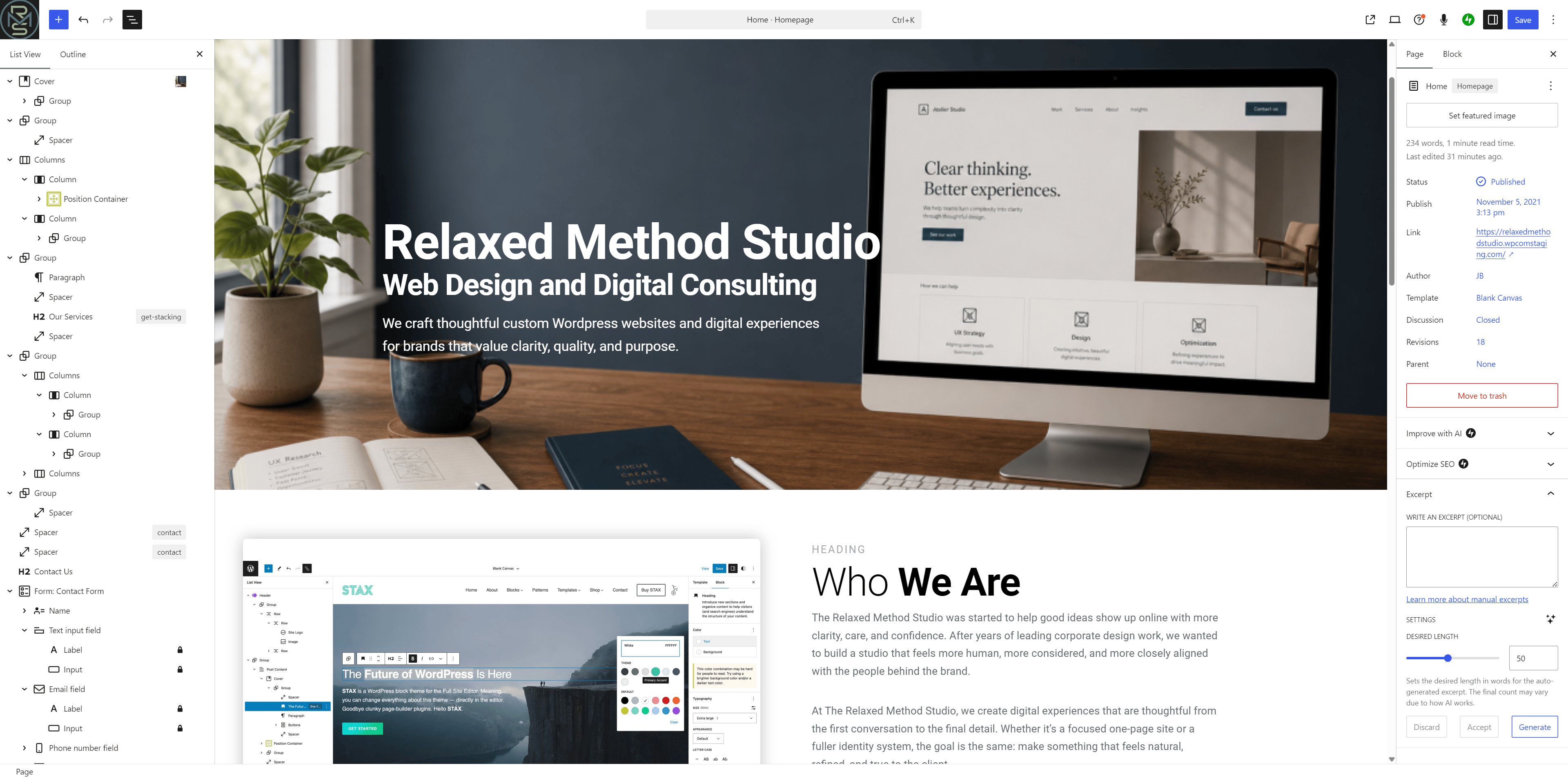 Relaxed Method Studio WordPress Design Services
