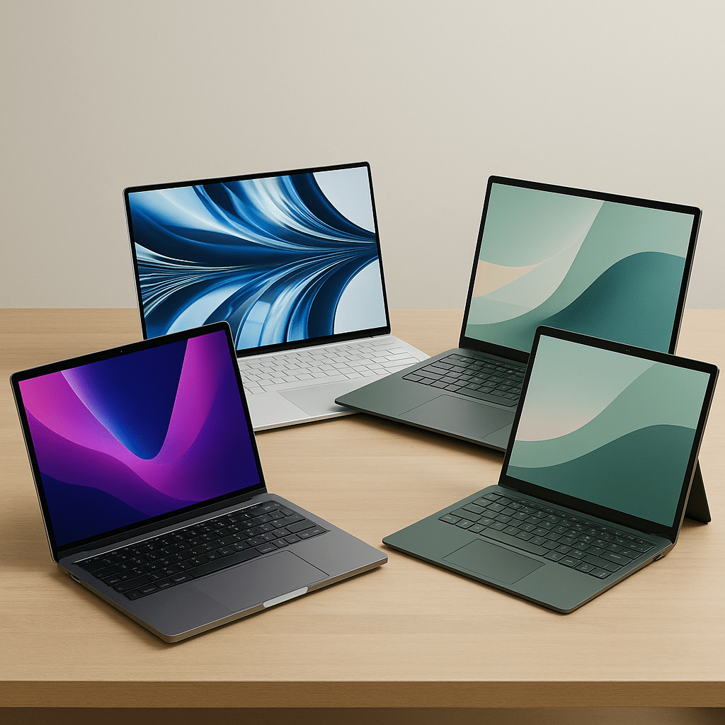 Top 2025 laptops on a table. 