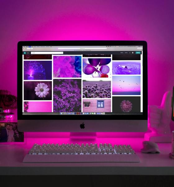 silver imac displaying collage photos