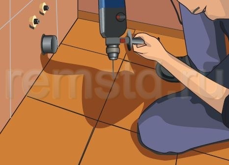 3. Сверлим отверстия в полу, предварительно разметив места крепления