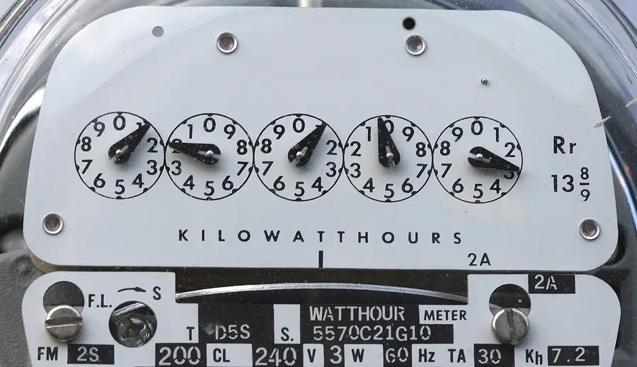 Dials on an electric meter.