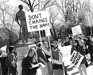 Faculty, students and alumni joined the protest over changes at the Mackay School of Mines.