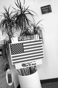 One of Sparks Mayor Tony Armstrong’s new signs is displayed in a planter in the lobby of Sparks City Hall.