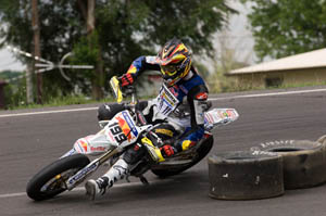 Freestyle motocross superstar Travis Pastrana is getting the hang of this supermoto thing.
