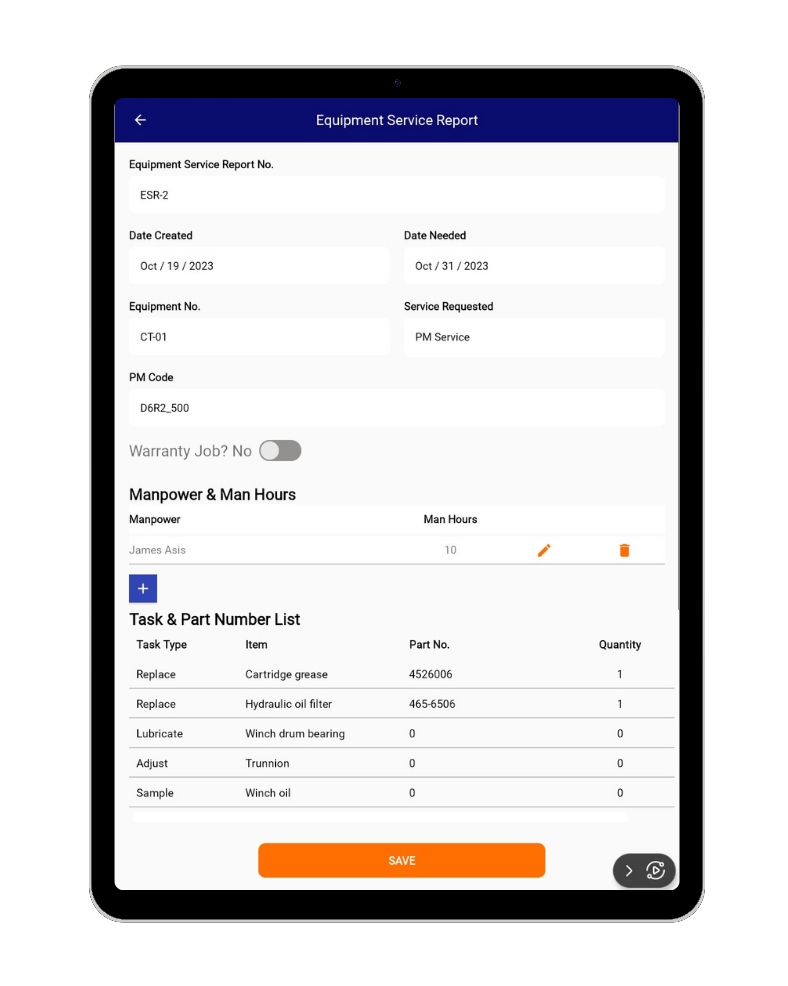 Equipment repair app user interface