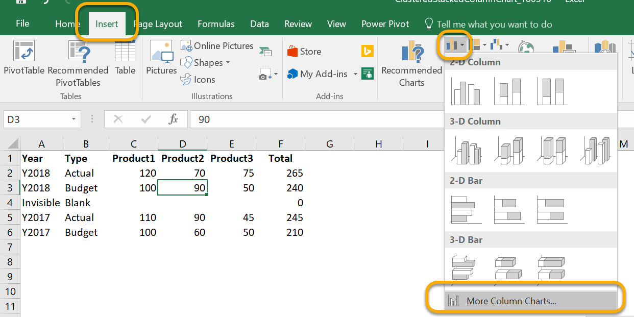 กราฟแบบนี้สร้างยังไง? [Clustered Stacked Column Chart] – วิศวกรรีพอร์ต