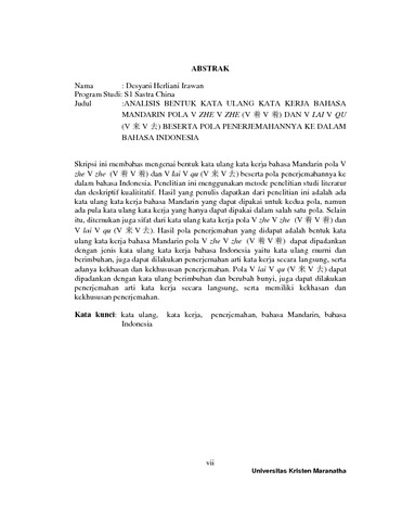 Analisis Bentuk Kata Ulang Kata Kerja Bahasa Mandarin Pola V Zhe V She dan  V Lai V Qu Beserta Pola Penerjemahannya ke Dalam Bahasa Indonesia -  MCUrepository