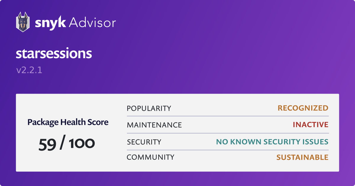 starsessions - Python Package Health Analysis | Snyk