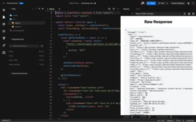 CodeSandbox : Raw Response