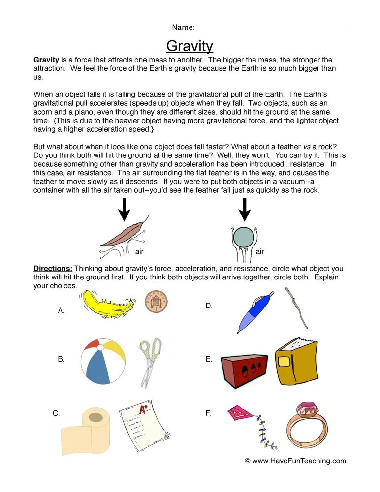 Falling Gravity Worksheet Have Fun Teaching - Best Colorful Arts in Full HD