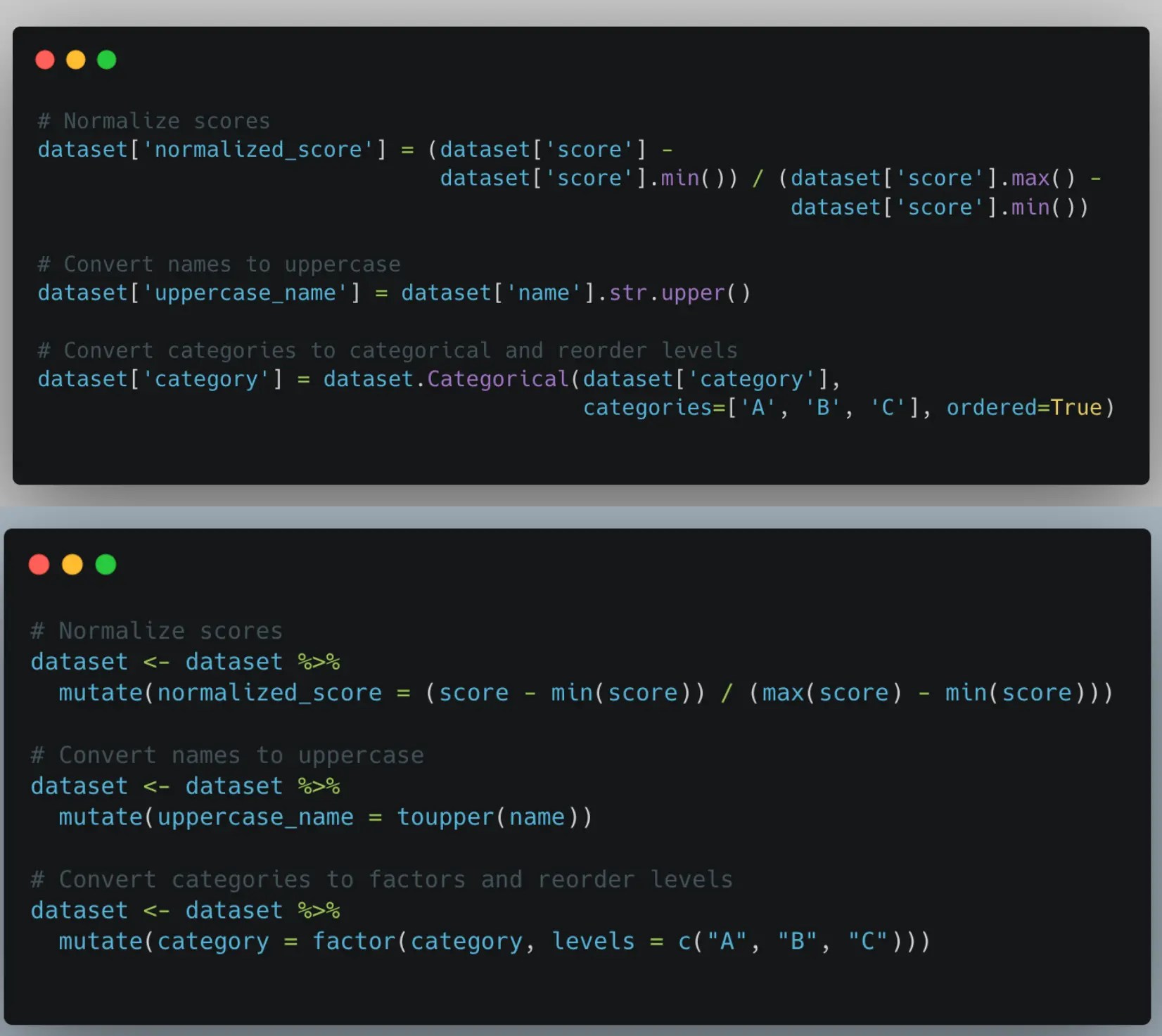 python and r data transformation
