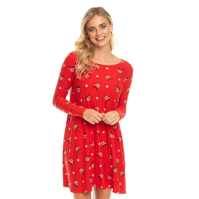 Fluid Damen Weihnachten Swing Kleid Rot
