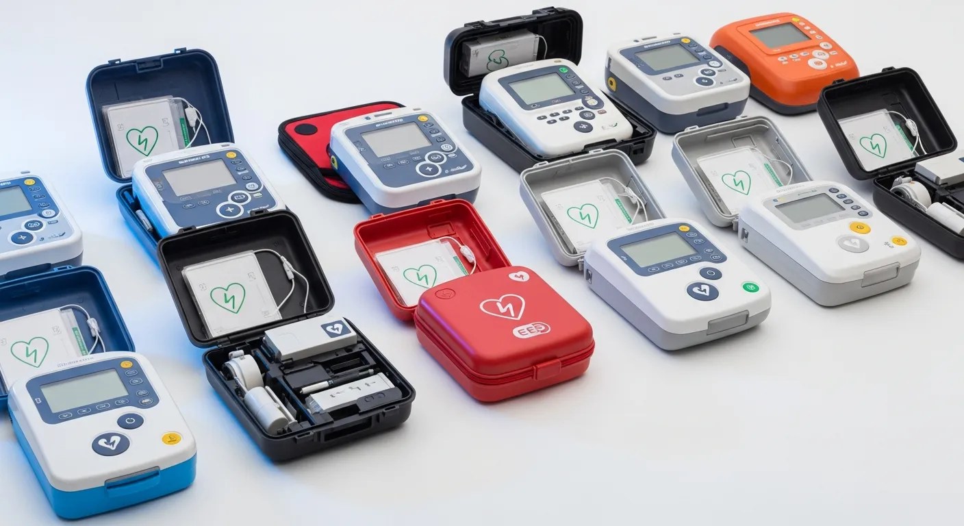Best AED machine models from all six FDA-approved manufacturers displayed for comparison