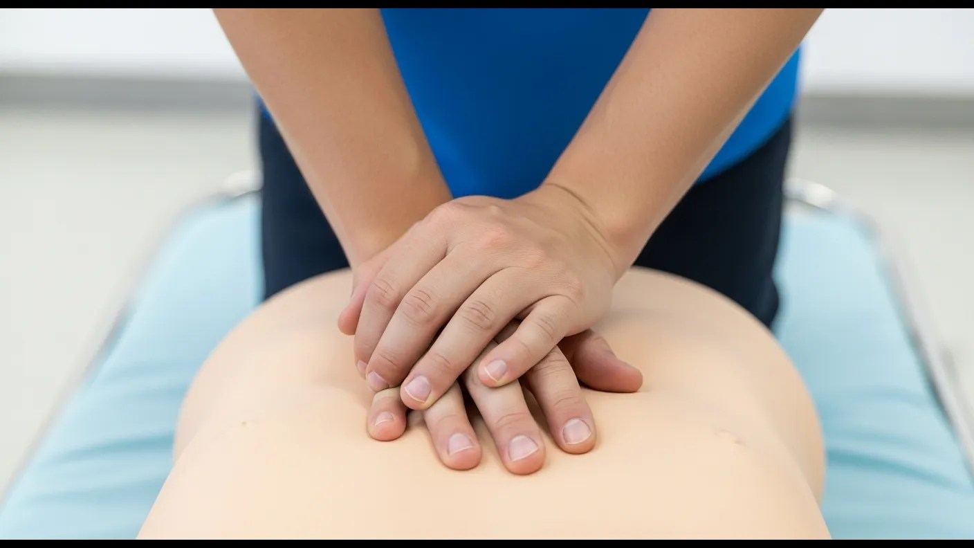 Proper hand placement for CPR chest compressions on a patient