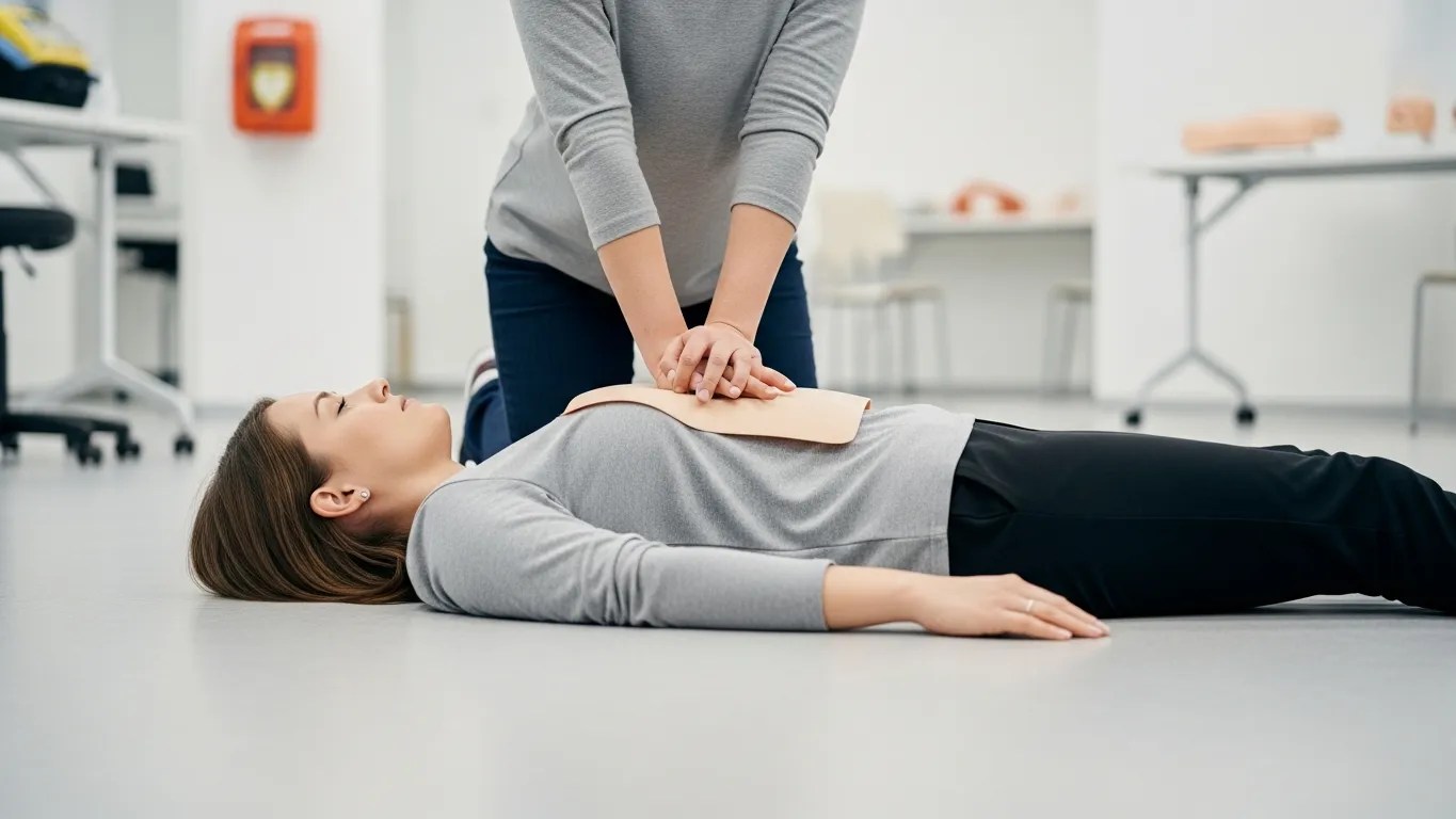 Person performing hands-only CPR chest compressions during emergency training