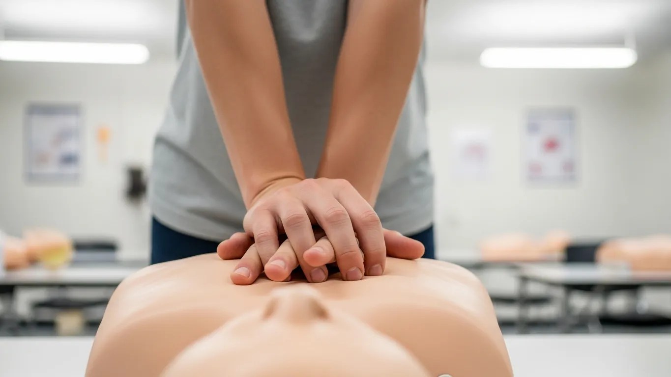 Correct hand placement for hands-only CPR chest compressions on the center of the chest