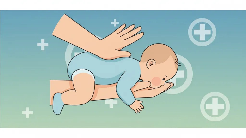 Caregiver performing back blows on a choking infant face-down on forearm