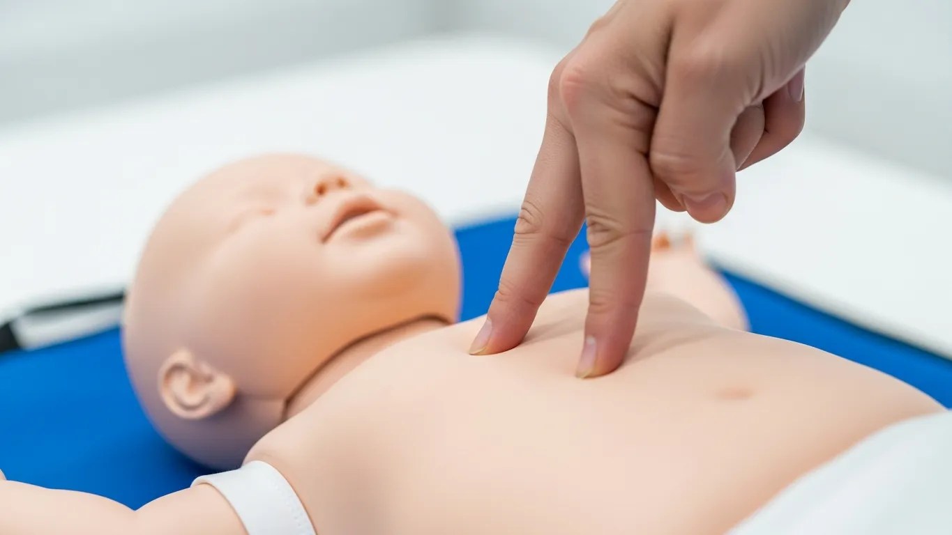 Two-finger technique for infant CPR chest compressions on a baby training manikin