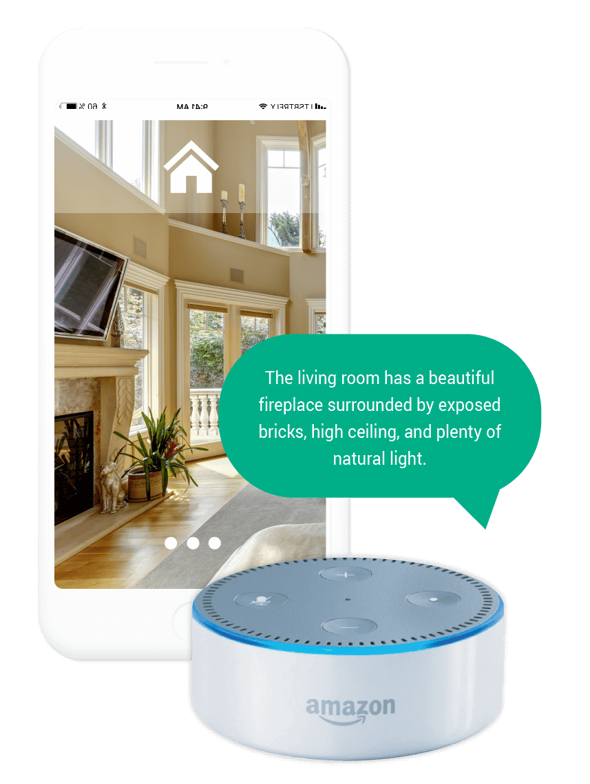 Amazon speaker reciting a living room description generated by AI