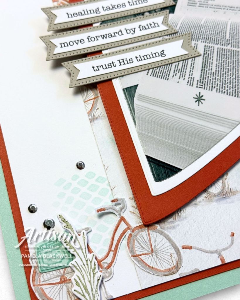 Bicycle Designer Series Paper used symbolically on a Hebrews 11:1 faith scrapbook layout.