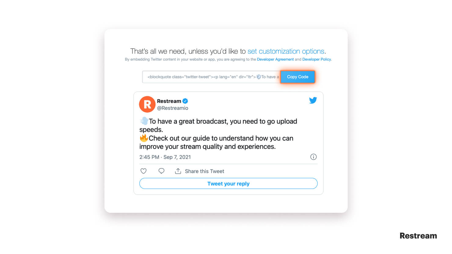 Embed a Twitter Live Video on Your Website | Restream Integrations