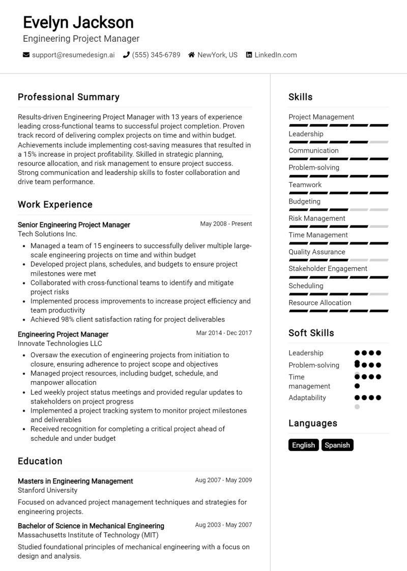 Engineering Project Manager Resume Example Pdf Engineering - Desktop Dark Designs for Desktop