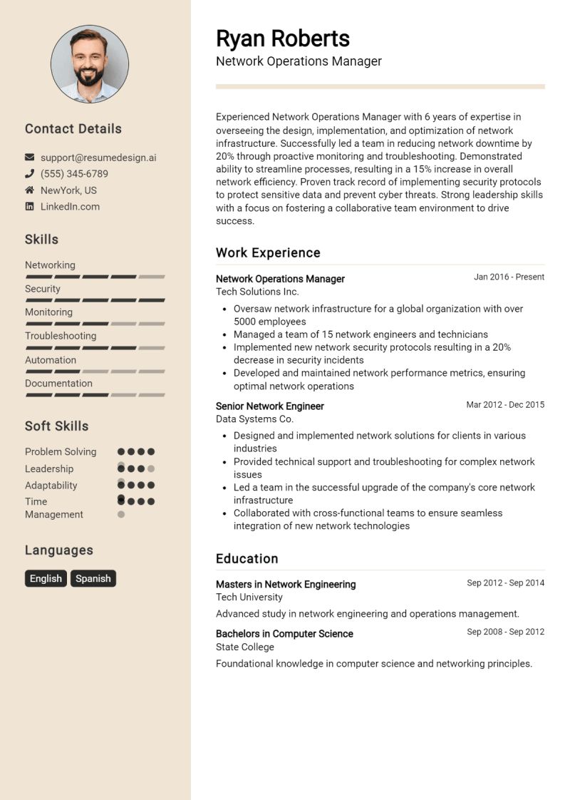 Network Operations Manager Resume Job Description Sample Guide - High Quality Light Picture - High Resolution