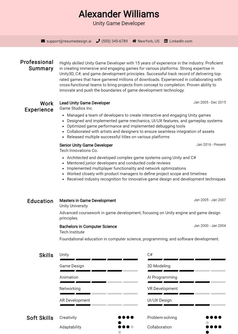10 Unity Game Developer Resume Samples Templates For 2025 - Professional HD City Designs | Free Download