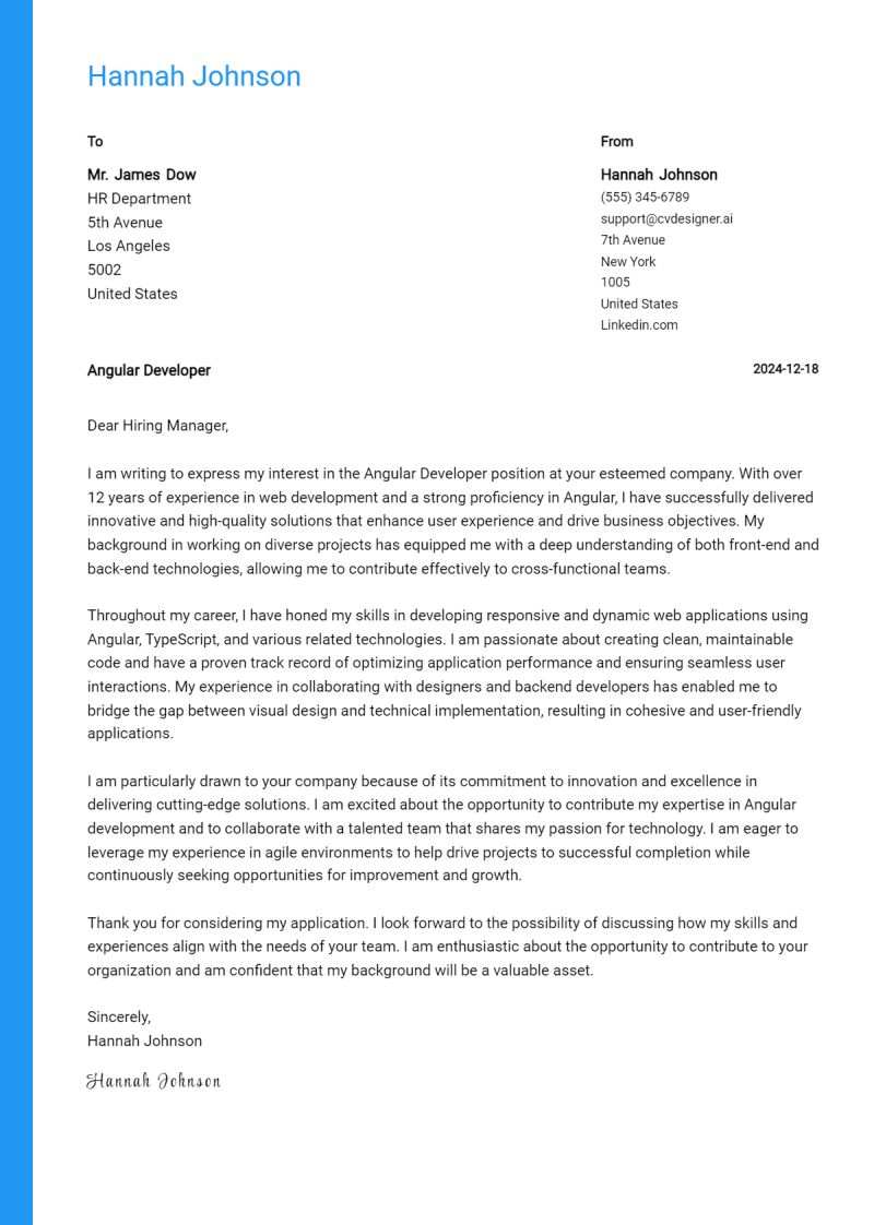 12 Angular Developer Cover Letter Examples And Templates For 2025 - Ocean Background Collection - HD Quality