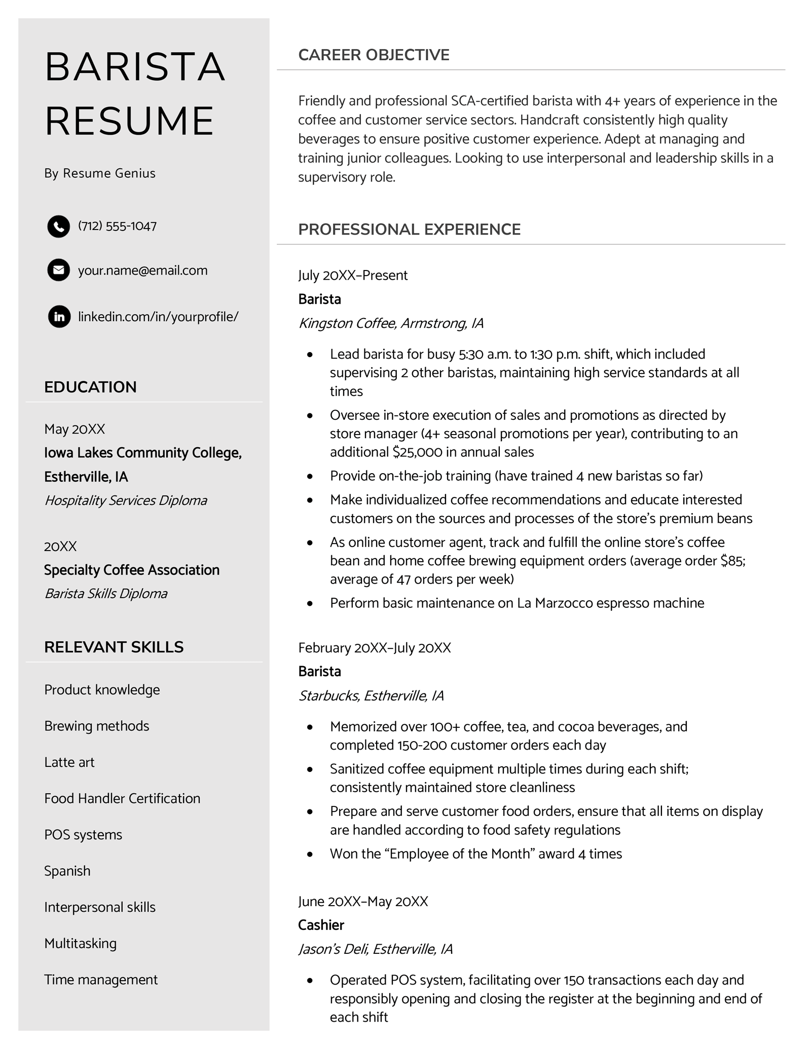 Barista job description resume samples