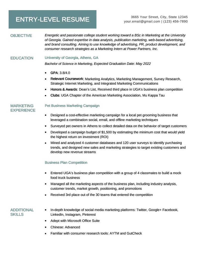 Entry Level Resume Example Writing Guide - Desktop Mountain Designs for Desktop
