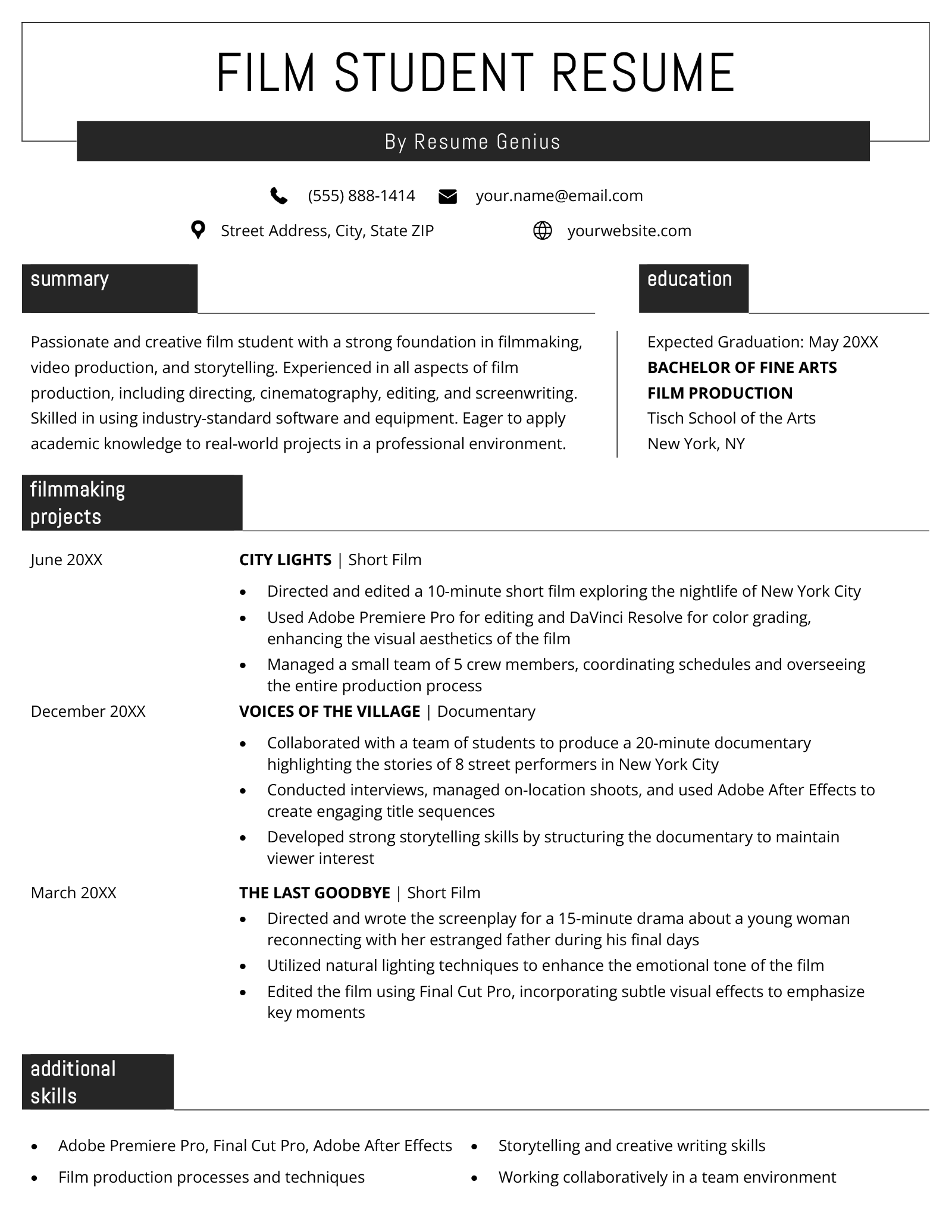 Film Resume Examples And Writing Tips For 2026 Student Example.